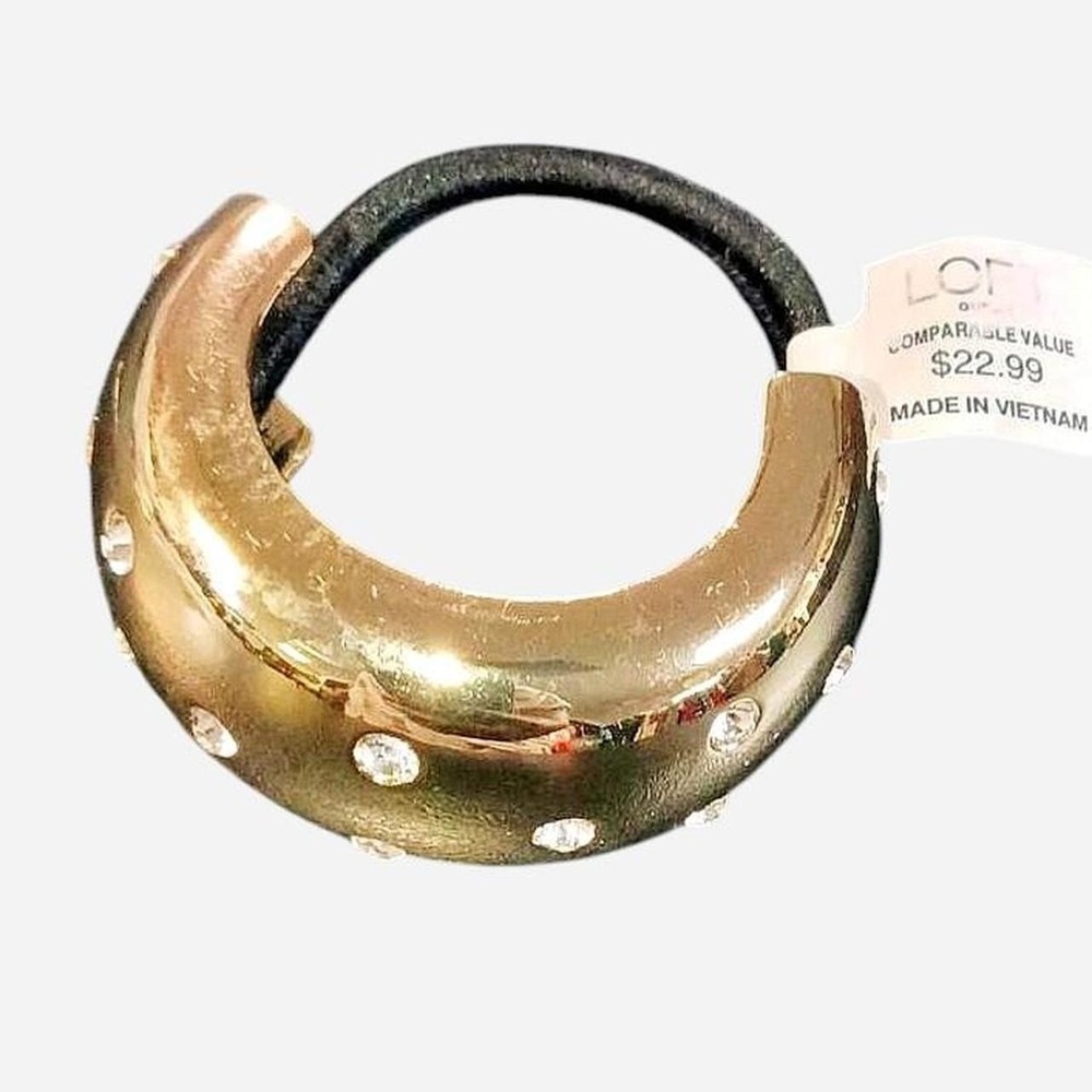 LOFT Gold Cuff Elastic Band Ponytail Holder With Rhinestones New With Tags